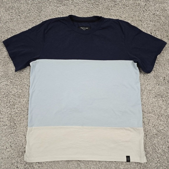 Rag and Bone Shirt Mens Medium Blue Colorblock Short Sleeve Pullover Cotton - Picture 1 of 10